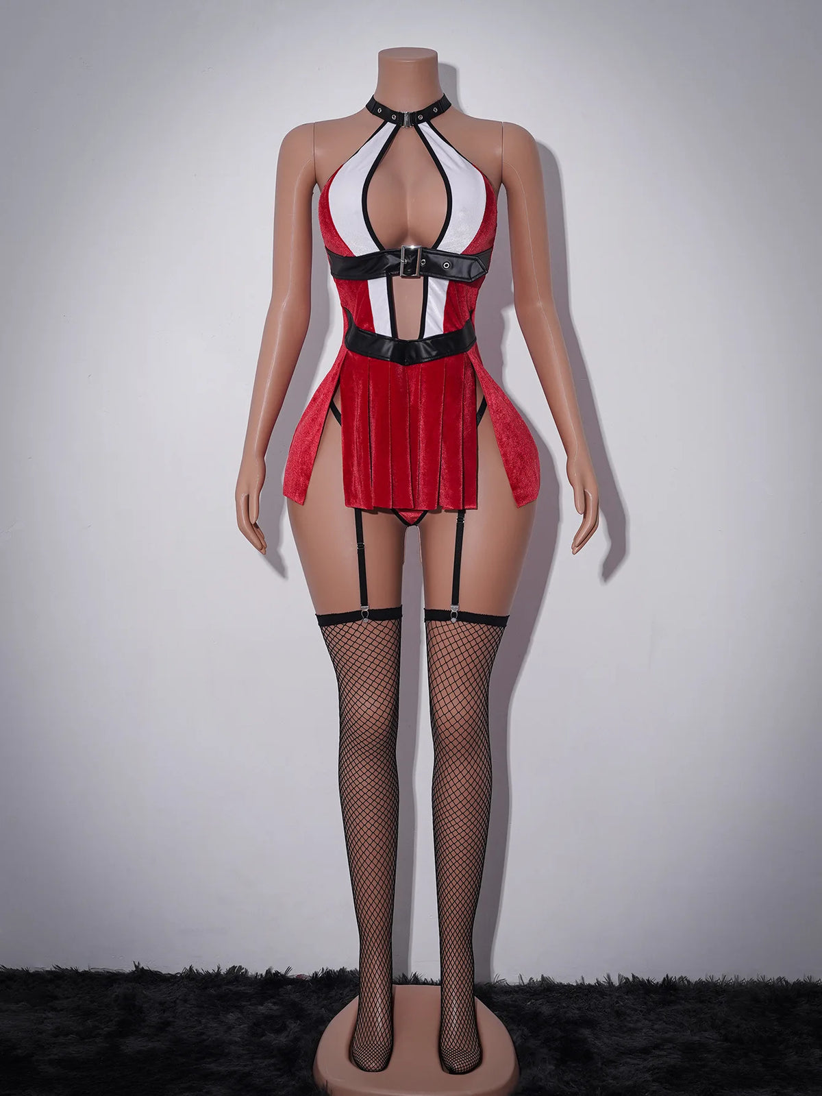 Halter Chiffon Bodysuit Patchwork Design