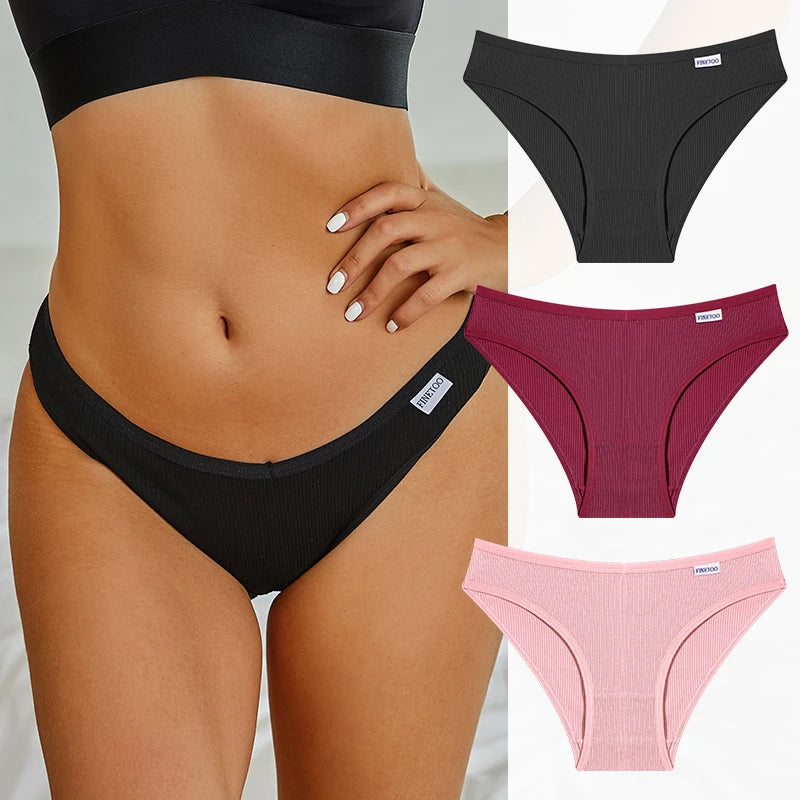 Black, red, and pink women's underwear displayed on a model and separately.