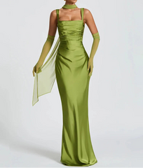 Satin Halter Lace-Up Maxi Dress