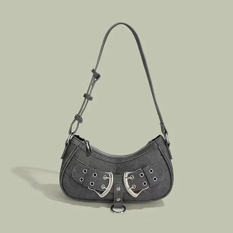 Cool Grey Vintage Shoulder Bag – Grunge-Inspired Designer Handbag for Women