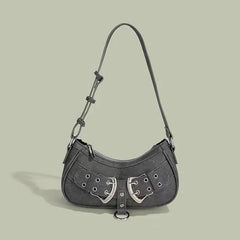 Cool Grey Vintage Shoulder Bag – Grunge-Inspired Designer Handbag for Women