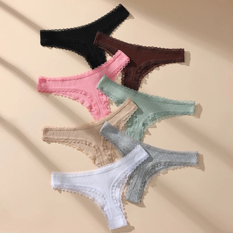 Women Lace Trim Thong 7pcs