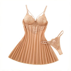 Champagne Floral Lace 2-Piece Chemise Set