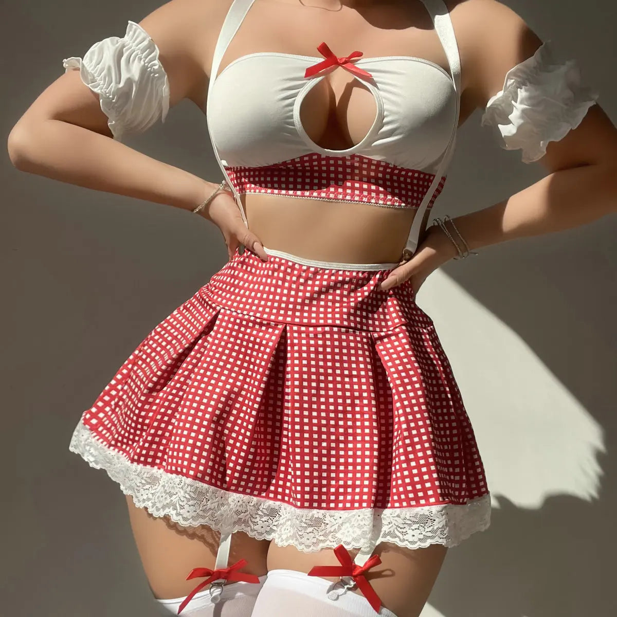 Amatory Cosplay Lingerie Set - Lace Suspender Skirt & Top