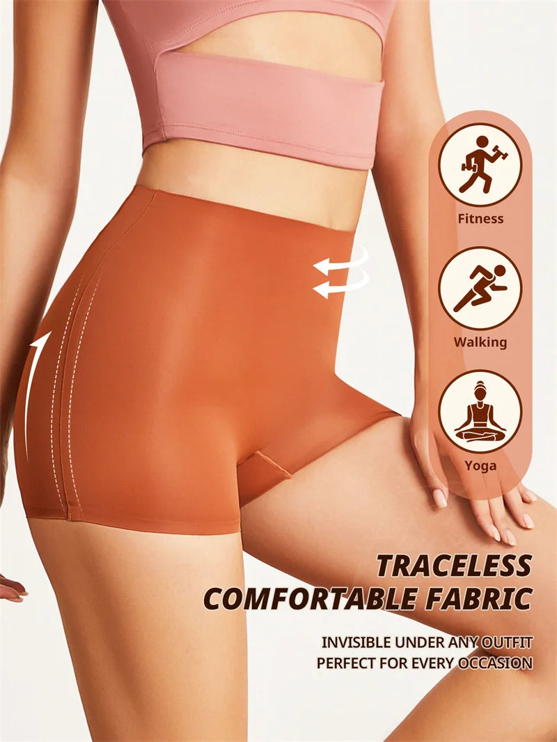 Women’s High Waist Ice Silk Safety Shorts – Anti-Chafing Slip Pants