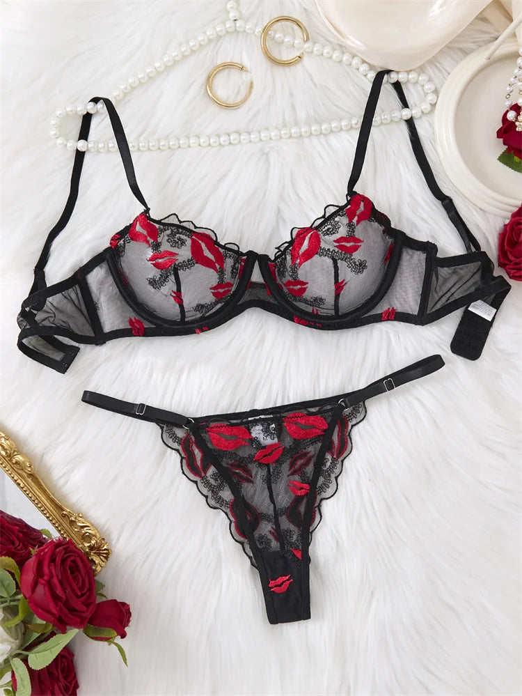 Sexy Red Lip Lingerie Set
