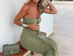 Strapless Ruched Off-Shoulder Maxi Dress