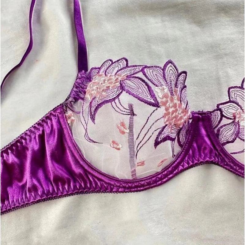 Sexy Mesh Embroidery Lingerie Set