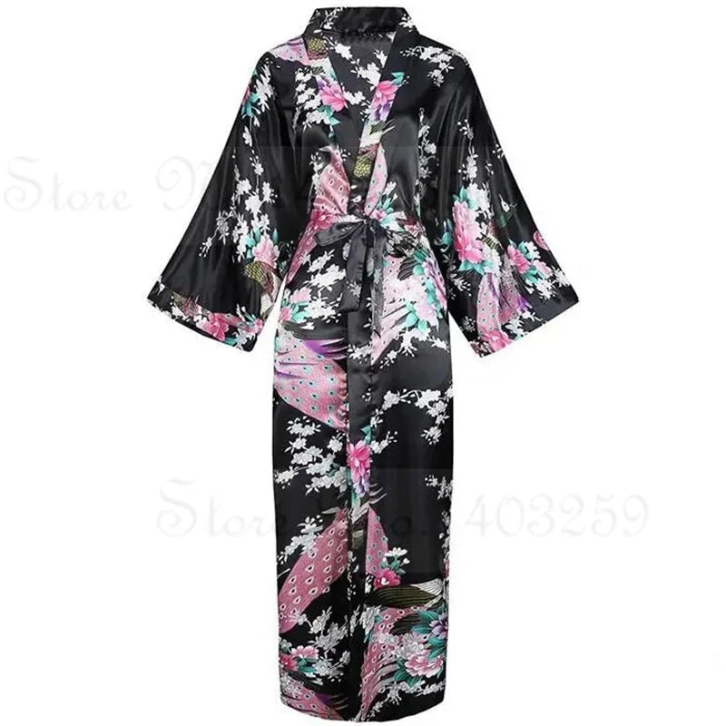 Floral patterned robe with a pocket on a white background