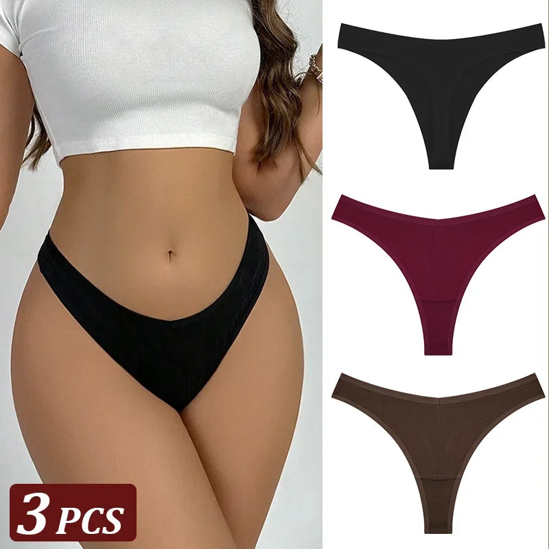 Black thong underwear with three additional colors on a white background