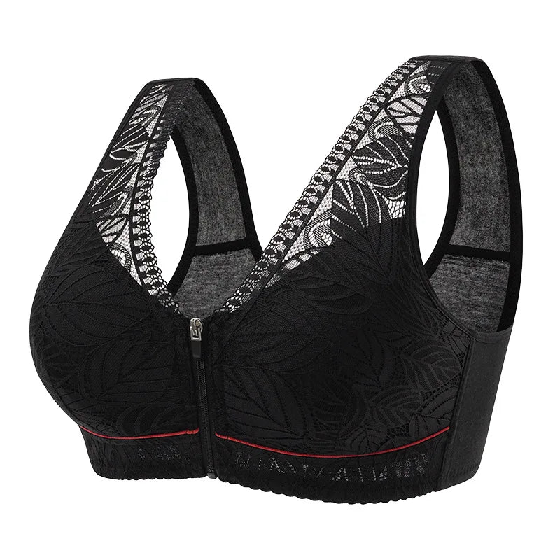 Leaf Lace Bra With Front Zipper