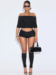 Simple Slash Neck Street-wear Set