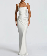 Satin Halter Lace-Up Maxi Dress