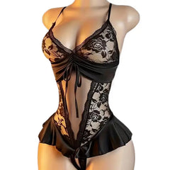 Women Lace Halter Teddy Skirt