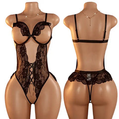 Sexy Hollow Out Bra Open Style Lenceria Sex One Piece Jumpsuit Exotic Sleepwear Women Underwear Without Crotch Pajamas Lingerie