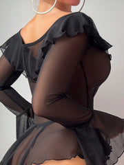Ruffle Mesh Bell Sleeve Lingerie Set