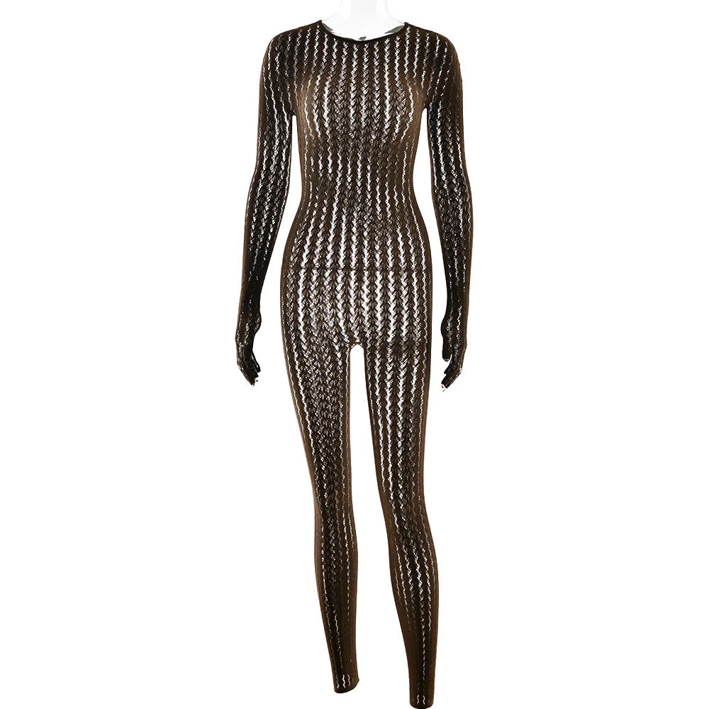 Black fishnet bodysuit on a white background