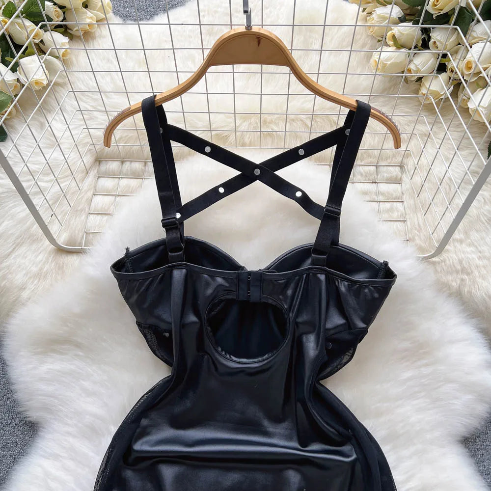 Sexy Backless Camis Nightwear - Erotic Leather Night Dress for Women