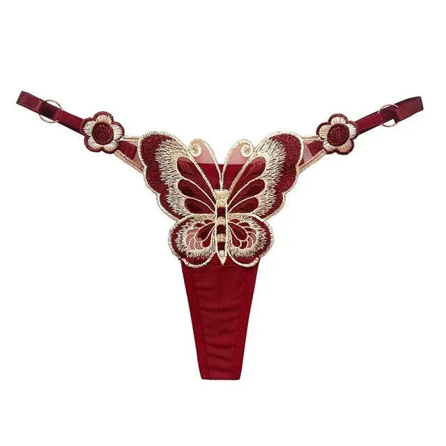 Butterfly Embroidery O-Ring Low-Rise Thong