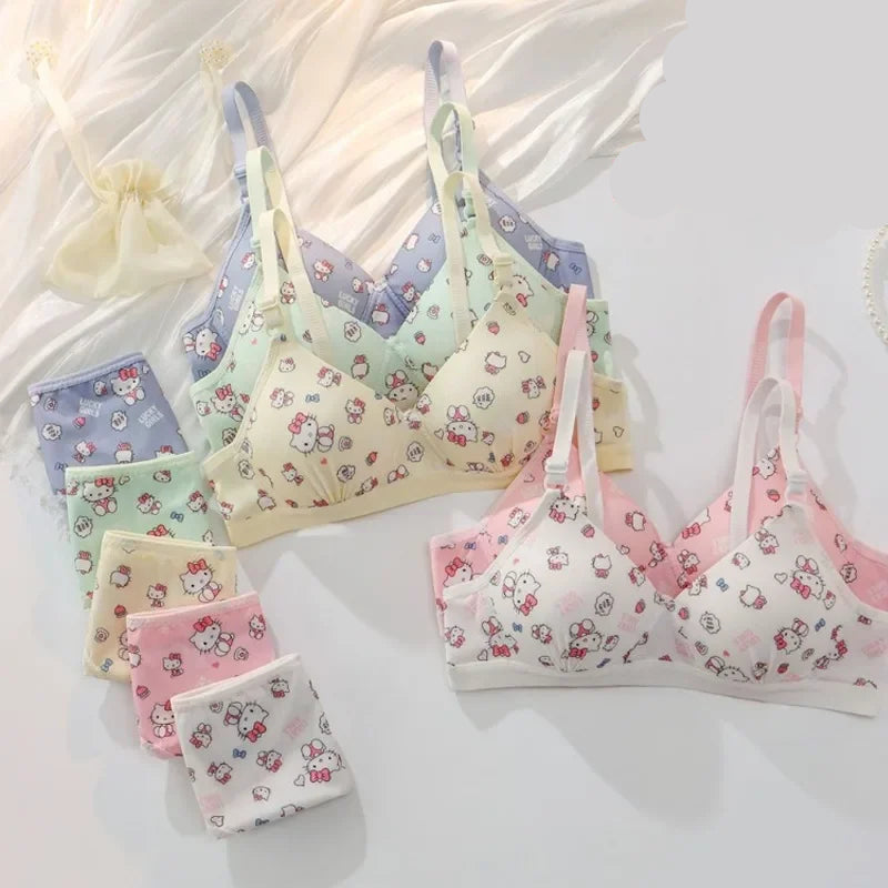 Set of children's underwear with Hello Kitty design on a white background, featuring the Sanrio logo.