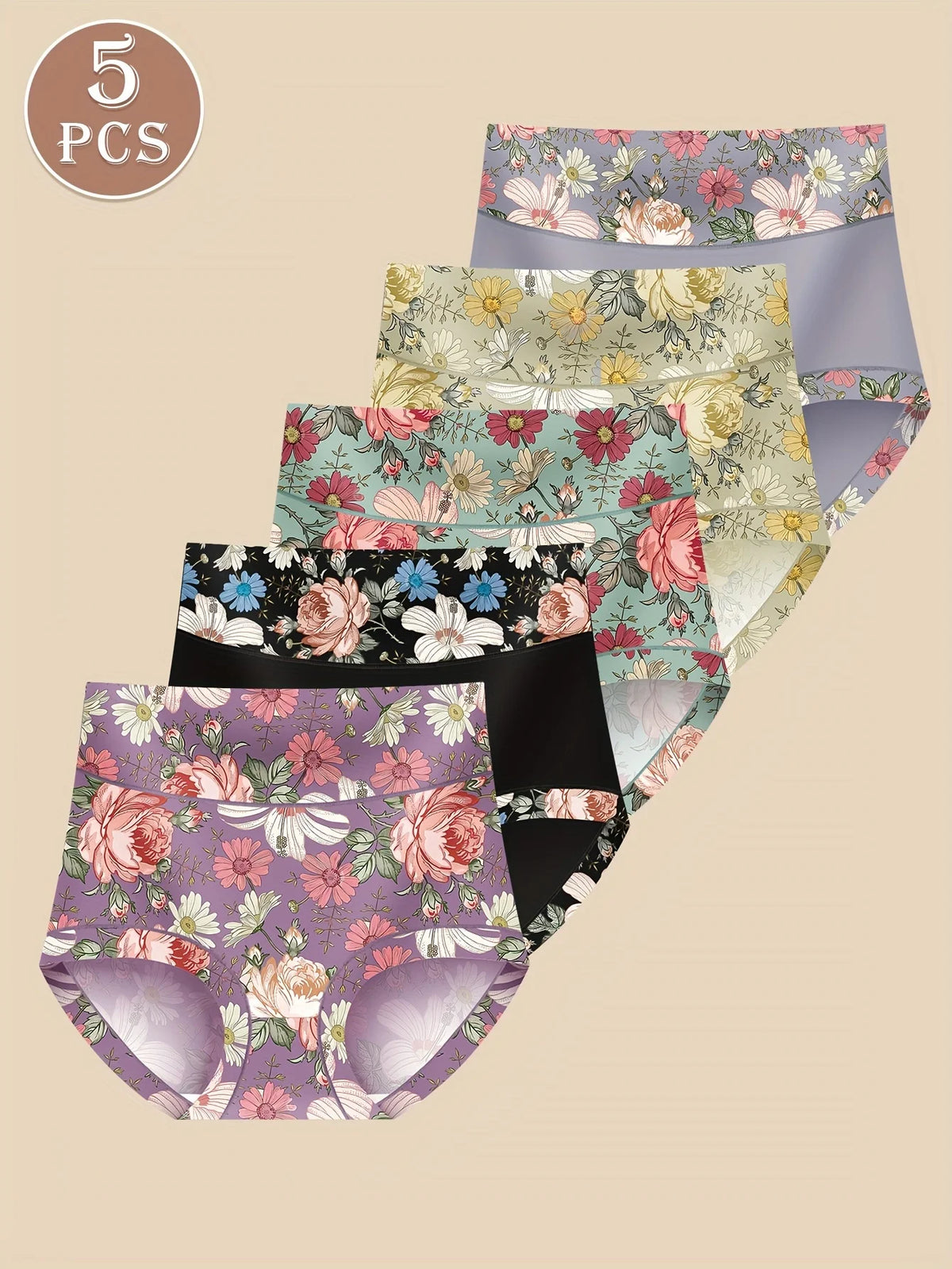 5-pack High-waisted Women's Underwear Abdominal Lifting And Gluteus Lifting Printed Pattern Comfortable Style