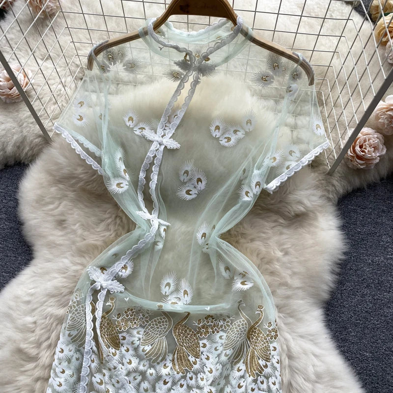 Chinese-Style Embroidered Sheer Lingerie Night Dress – Slim & Sexy