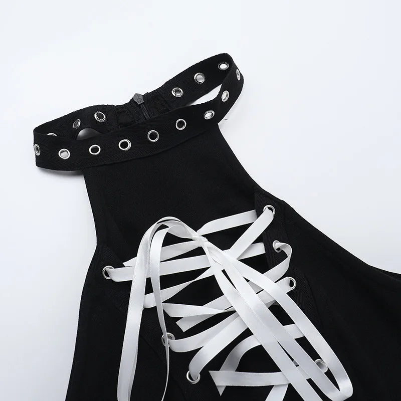 Mall Goth Halter Mini Dress – Slim Fit E-Girl Grunge Bandage Streetwear