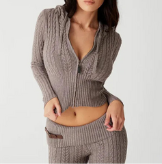 Women's Zipper Crop Hoodie & Flare Pants Set