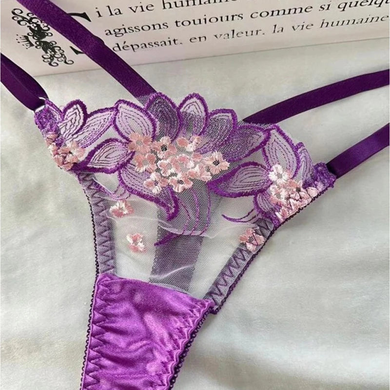 Sexy Mesh Embroidery Lingerie Set
