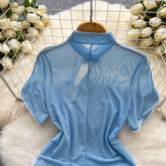Retro Sheer Cheongsam Night Dress – Slim Fit Split Lingerie with Button Detail