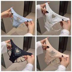 White Rhinestone Heart Cutout Low-Rise Brief
