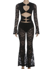 Black lace outfit on a mannequin against a white background