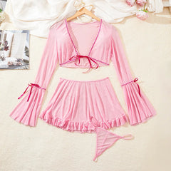 Pink Lingerie Set With Crop Top & Mini Skirt And G-string