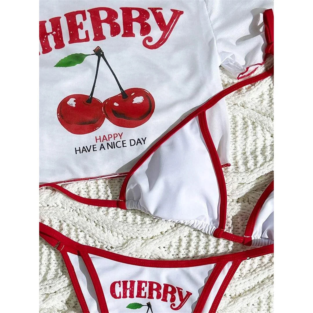 Cherry Print 3-Piece Bikini Set