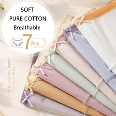 Solid Cotton Low-Rise Bow Briefs 7 Pack