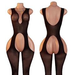 Hollow Cut Sheer Sleeveless Full Body Bodystocking
