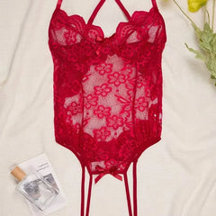 Floral Lace Cross-Back Teddy Bodysuit