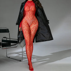 Lace Knit Mock Neck Full Body Catsuit