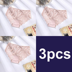 Set of three pink lace underwear pairs with '3pcs' text on a white background.