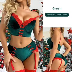 Christmas Lace Lingerie Set – Underwire Bra & Garter Belt