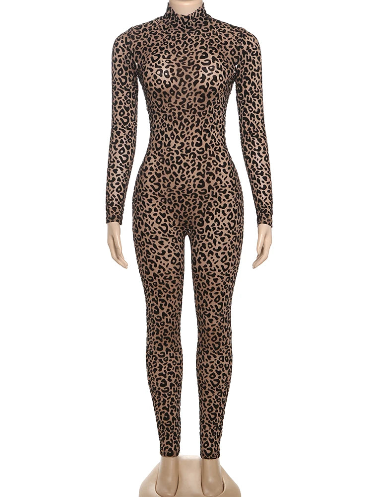 Leopard print bodysuit on a mannequin against a white background