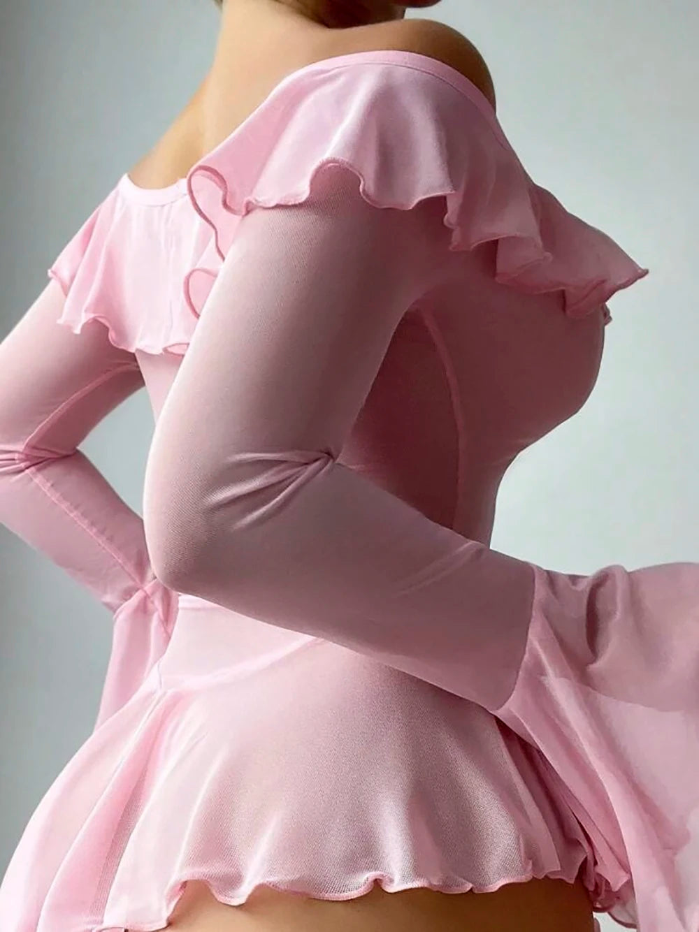 Sexy Flare Sleeve Lingerie – Ruffled Sheer Baby Doll Dress