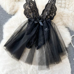 Sheer Lace V-Neck Shapewear Lingerie Dress