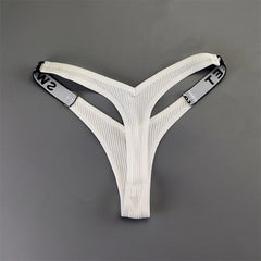 Ribbed Cotton V-Shape Letter Thong 2-Pack