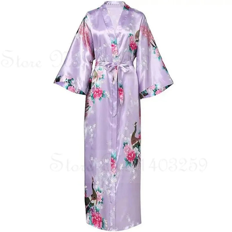 Floral patterned robe with a pocket on a white background