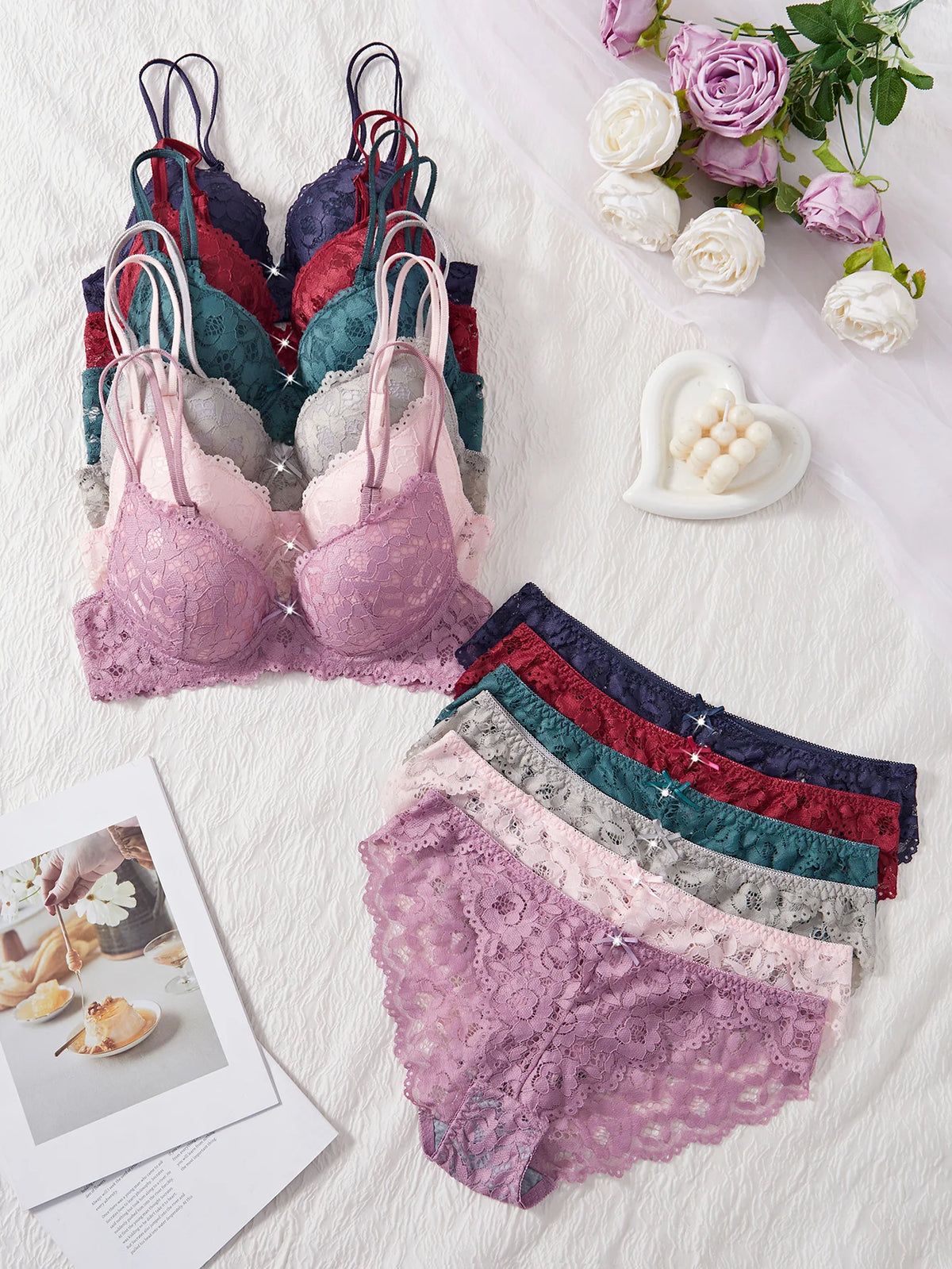 Floral Lace 6-Piece Push-Up Lingerie Set