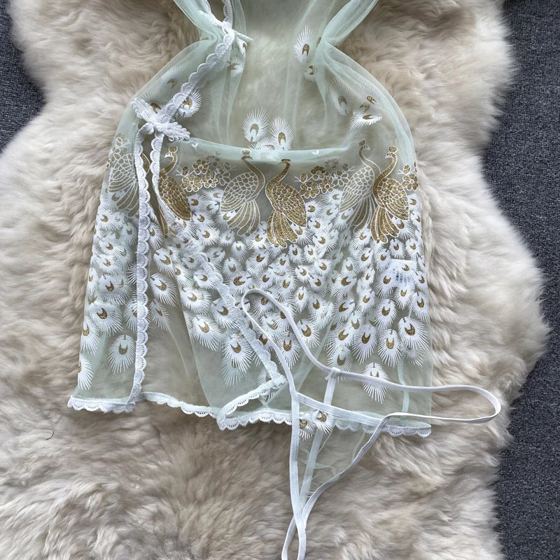 Chinese-Style Embroidered Sheer Lingerie Night Dress – Slim & Sexy