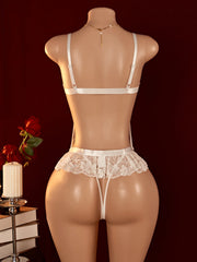 Women Floral Lace Hollow Teddy Bodysuit Lingerie