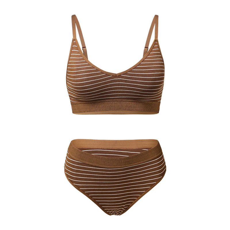 Striped Seamless High Waist Underwear Set