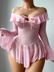 Sexy Flare Sleeve Lingerie – Ruffled Sheer Baby Doll Dress